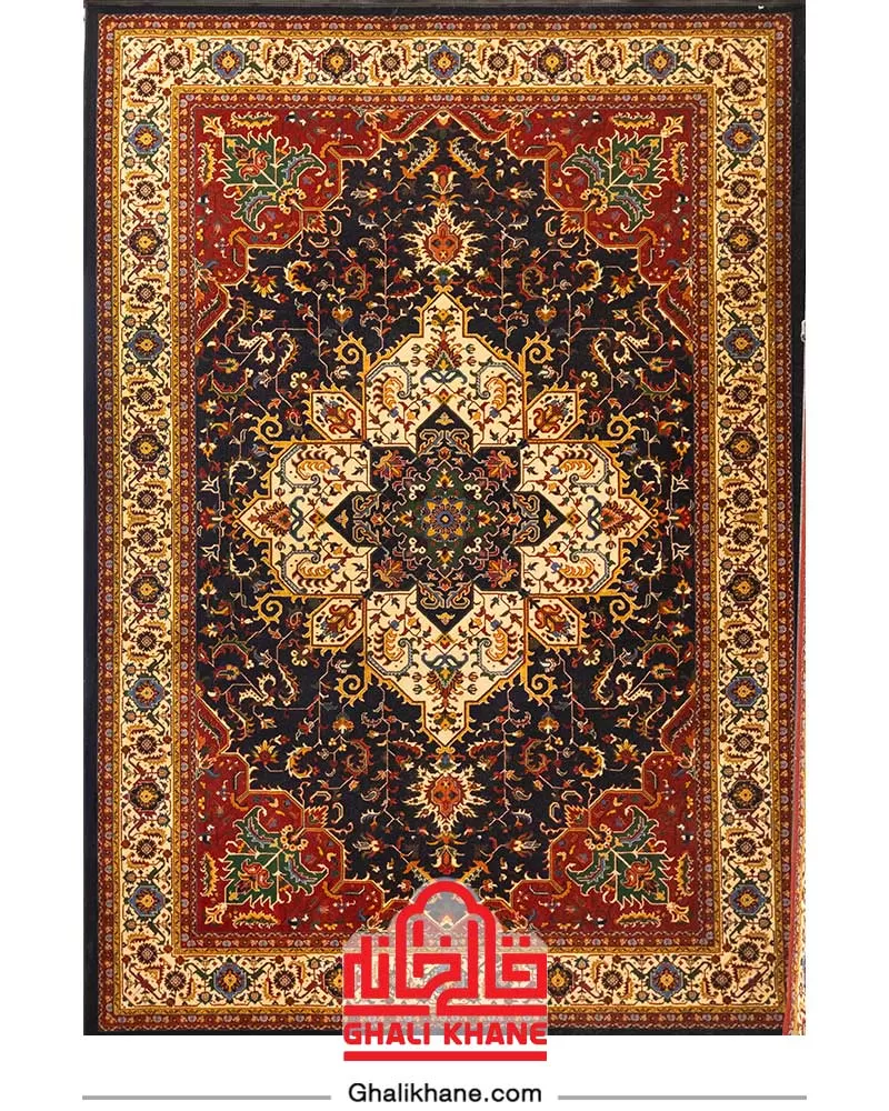 فرش سینراد 700 شانه طرح هریس کد 7022 سرمه‌ای